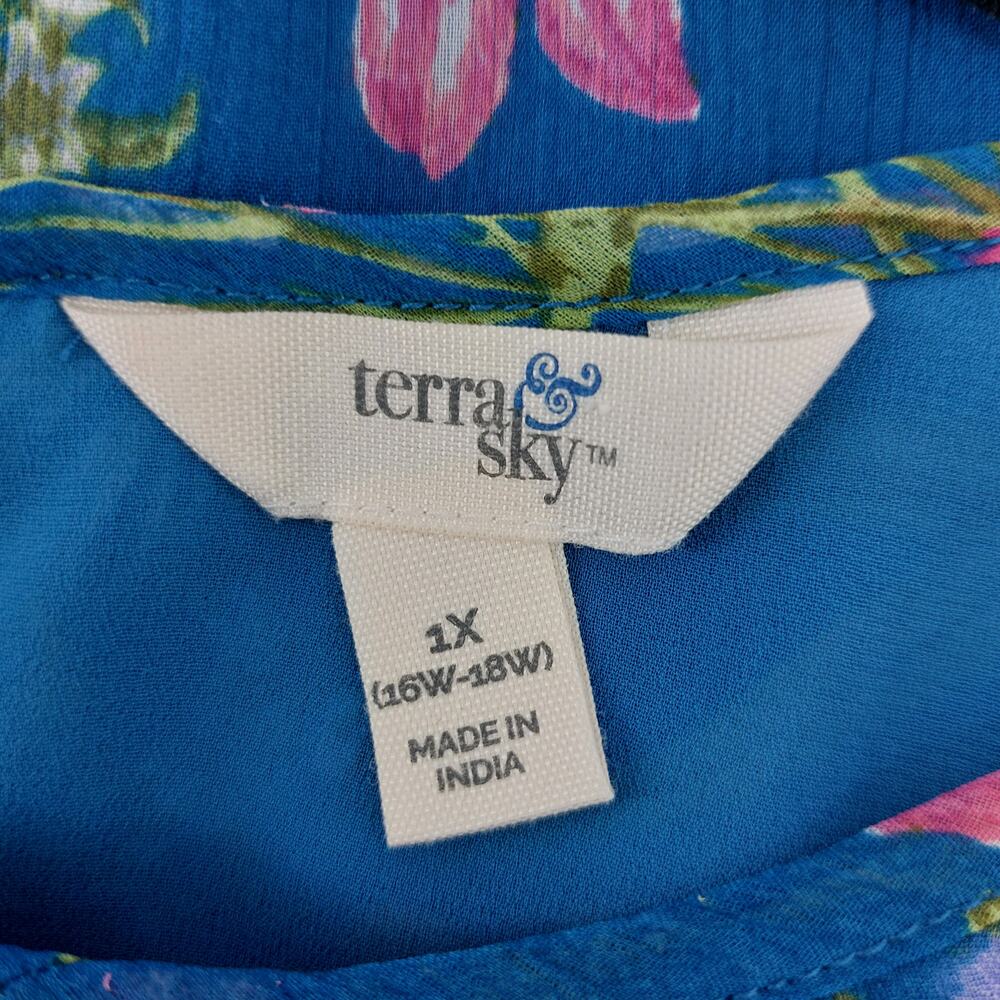 Terra & Sky Womens Floral Blouse 1X Spring Polyester Easter - Picture 3 of 14